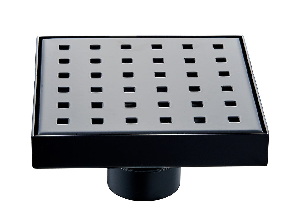 Aquamoon  Black Matte Insert 6 X 6  Linear Shower Drain, 316 Stainless Steel Square With Hair Strainer