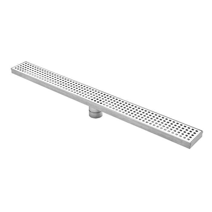 Aquamoon  Chrome Insert 32 Inch  Linear Shower Drain, 316 Stainless Steel Rectangle With Hair Strainer