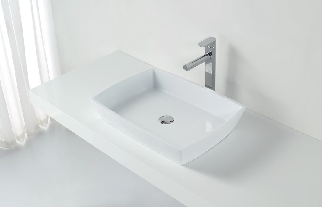 Aquamoon 1316 White  Modern Rectangular Vessel Solid Surface 27.25 X 15.6 X 3.6