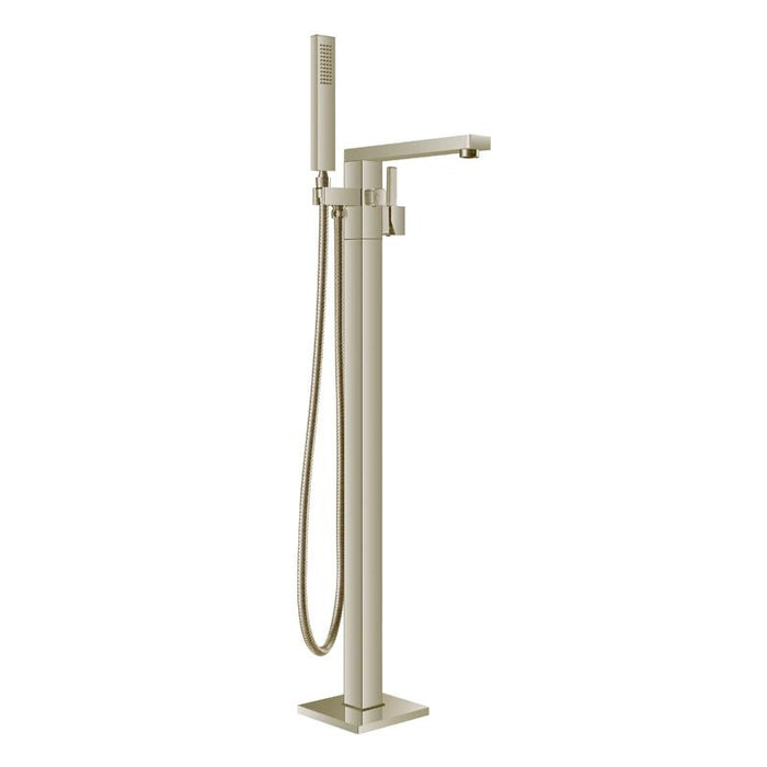Aquamoon Atlas Brushed Nickel  Freestanding Bathtub Faucet Tub Filler Floor Mount Single Handle With Hand Shower