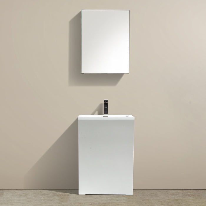 Aquamoon Radious 23.5"  Modern Pedestal Bathroom Sink With Single Hole Faucet And Overflow