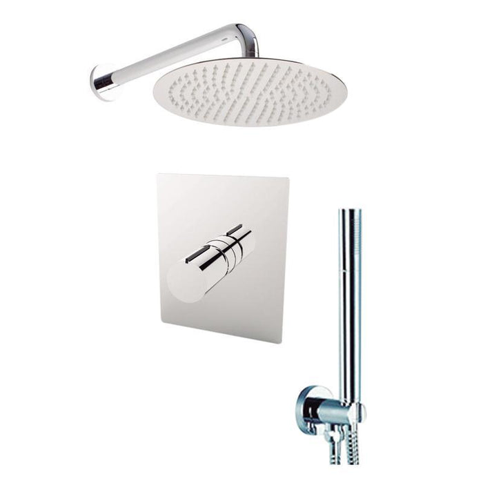 Aquamoon Barcelona Chrome  Bathroom Modern Rain Mixer Shower Combo Set Wall Mounted Rainfall Shower Head 8" + Rough In + Trim Included + Handheld Setbar10831