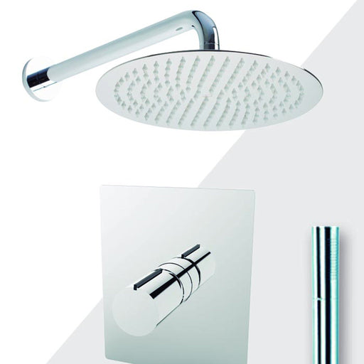 Aquamoon BARCELONA Chrome Bathroom Modern Rain Mixer Shower Combo Set Wall Mounted Rainfall Shower Head 12" + Rough in + Trim Incluided + Handheld SETBAR11231