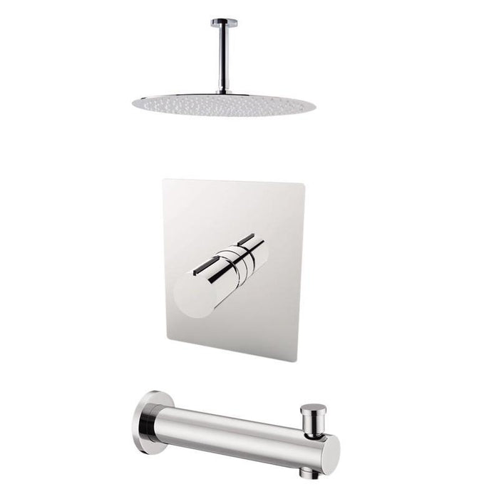 Aquamoon Barcelona Chrome Shower With Tub Spout And 8" Rain Shower Head, Ceiling Mounted Arm + Rough In + Trim Included Setbar20821