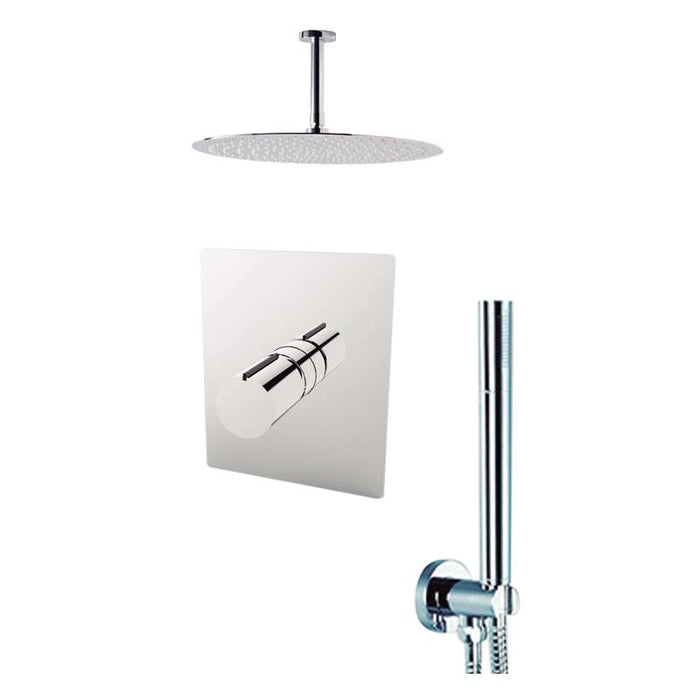 Aquamoon Barcelona Chrome  Bathroom Modern Rain Mixer Shower Combo Set Ceiling Arm Mounted + Rainfall Shower Head 8" + Rough In + Trim Included + Handheld Setbar20831