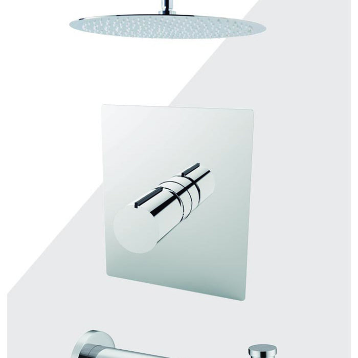 Aquamoon Barcelona Chrome Shower With Tub Spout And 12" Rain Shower Head, Ceiling Mounted Arm + Rough In + Trim Included Setbar21221