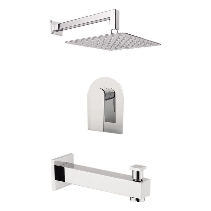 Aquamoon Havana Chrome Shower With Tub Spout And 8" Rain Shower Head, Wall Mounted Arm + Rough In + Trim Included Sethav10821