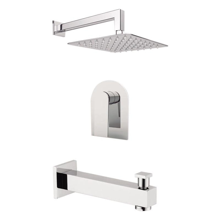 Aquamoon Havana Chrome Shower With Tub Spout And 12" Rain Shower Head, Wall Mounted Arm + Rough In + Trim Included Sethav11221