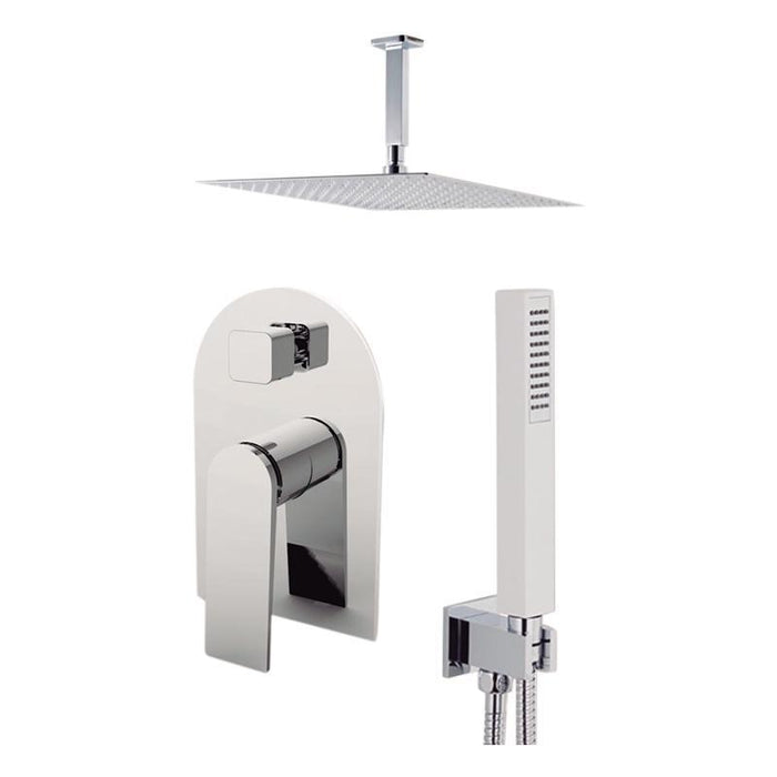 Aquamoon Havana Chrome  Bathroom Modern Rain Mixer Shower Combo Set Ceiling Arm Mounted + Rainfall Shower Head 8" + Rough In + Trim Included + Handheld Sethav20831