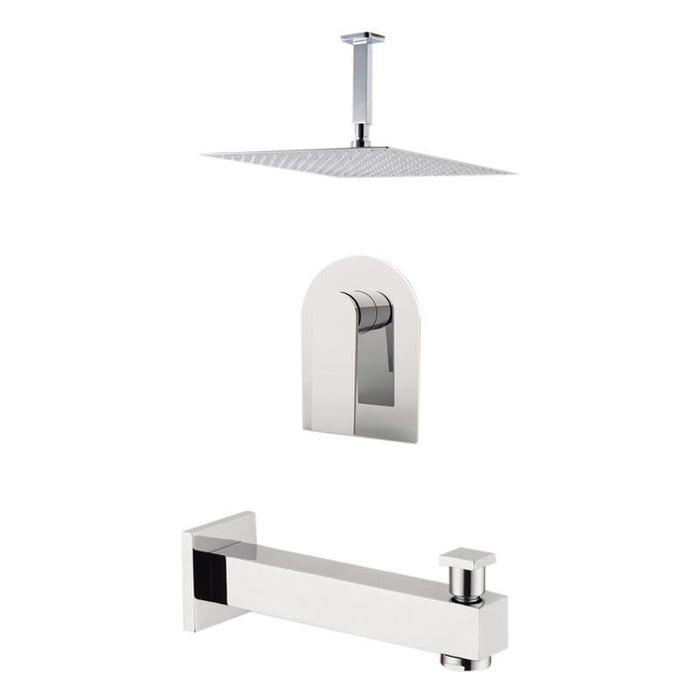 Aquamoon Havana Chrome Shower With Tub Spout And 12" Rain Shower Head, Ceiling Mounted Arm + Rough In + Trim Included Sethav21221