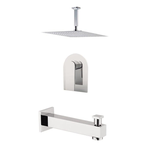 Aquamoon Havana Brushed Nickel  Shower With Tub Spout And 12" Rain Shower Head, Ceiling Mounted Arm + Rough In + Trim Included Sethav21222