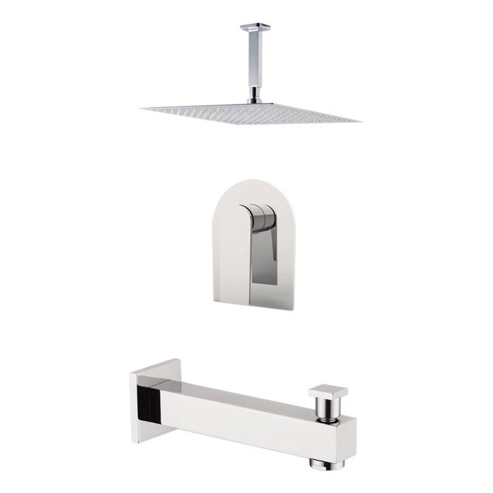 Aquamoon HAVANA Brush Nickel  Shower with Tub Spout and 12" Rain Shower Head, Ceiling Mounted Arm + Rough in + Trim Incluided SETHAV21222