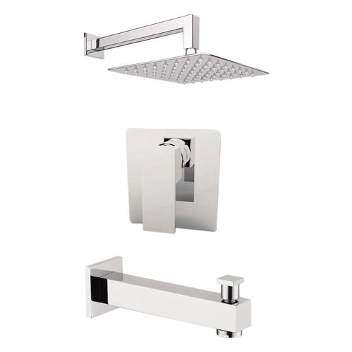 Aquamoon Milan Brushed Nickel  Shower With Tub Spout And 8" Rain Shower Head, Wall Mounted Arm + Rough In + Trim Included Setmil10822