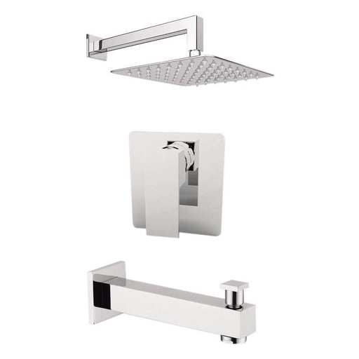 Aquamoon Milan Brushed Nickel  Shower With Tub Spout And 12" Rain Shower Head, Wall Mounted Arm + Rough In + Trim Included Setmil11222