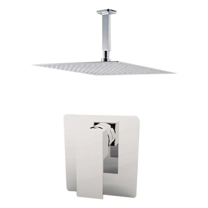 Aquamoon Milan Chrome  Bathroom Modern Rain Mixer Shower Combo Set Ceiling Arm Mounted + Rainfall Shower Head 12" + Rough In + Trim Included Setmil201211