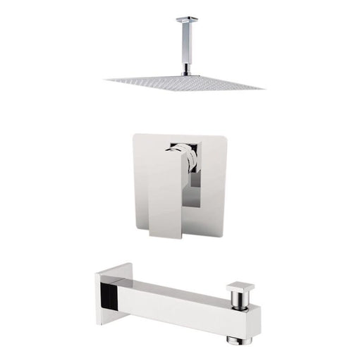 Aquamoon Milan Brushed Nickel  Shower With Tub Spout And 12" Rain Shower Head, Ceiling Mounted Arm + Rough In + Trim Included Setmil21222