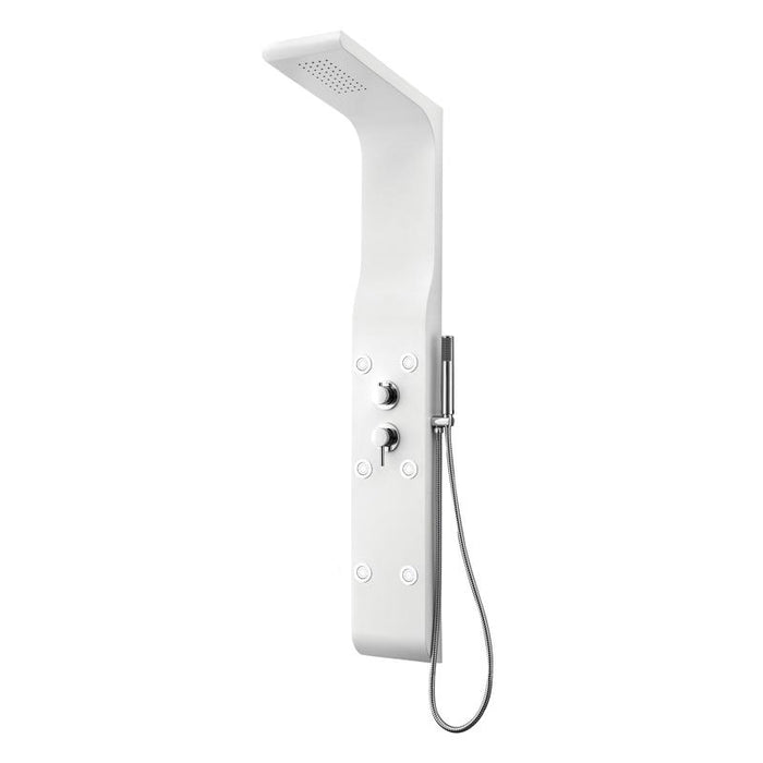 Aquamoon Brescia White Wall Mount Bathroom Shower Panel 57.5 X 8.5 With  Rainfall Shower Head + Handhled Shower + Massage Body Jets