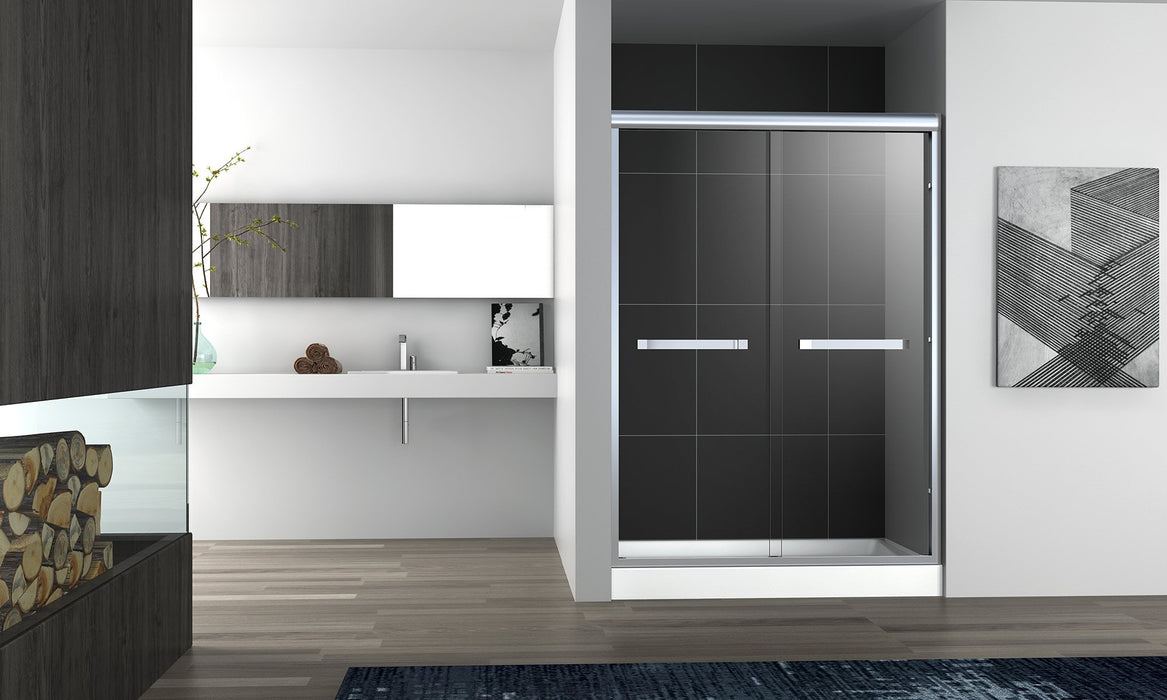 Aquamoon Sienna Semi- Frameless Bypass Sliding Tub Door  60 "X 66" Clear Tempered Glass, Chrome