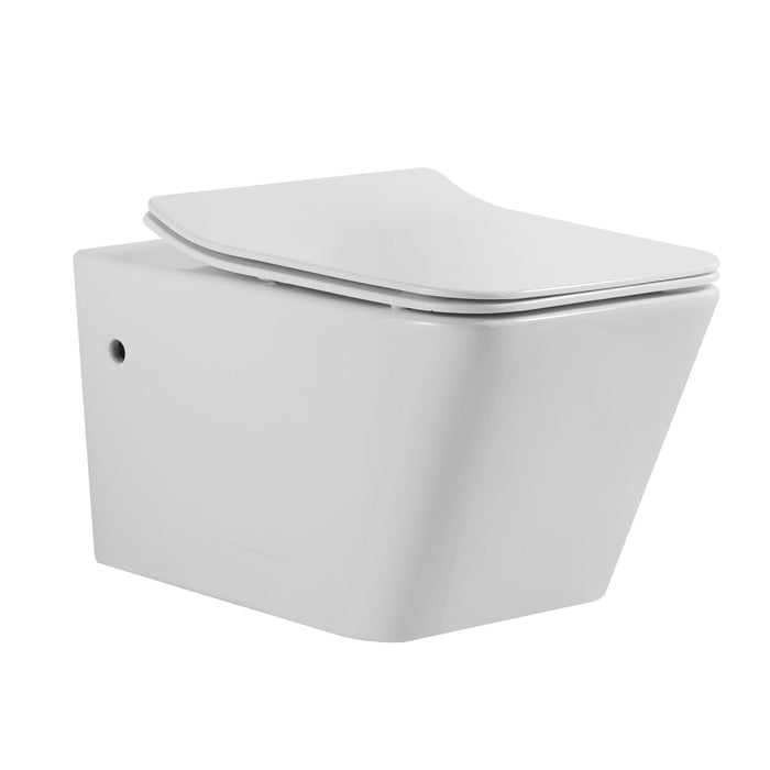 Aquamoon 708 Square Wall-Hung Elongated One Piece Toilet With Soft Closing Seat, Water Sense, High-Efficiency, Color White