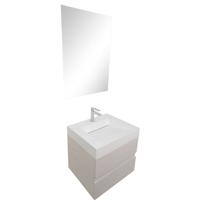 Aquamoon Contessa 24 Infinity Sink White Oak Wall Mounted Modern Bathroom Vanity Set
