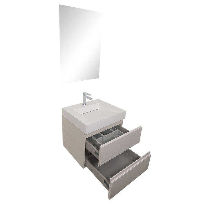 Aquamoon Contessa 24 Infinity Sink White Oak Wall Mounted Modern Bathroom Vanity Set