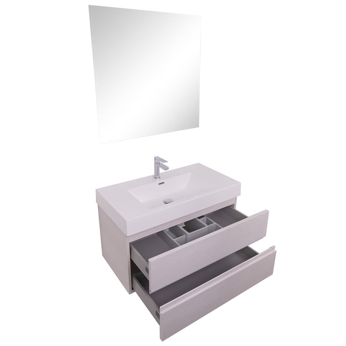 Aquamoon Contessa 36  White Oak Wall Mounted Modern Bathroom Vanity Set