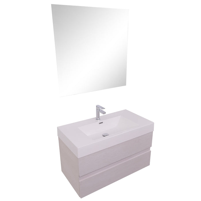 Aquamoon Contessa 36  White Oak Wall Mounted Modern Bathroom Vanity Set