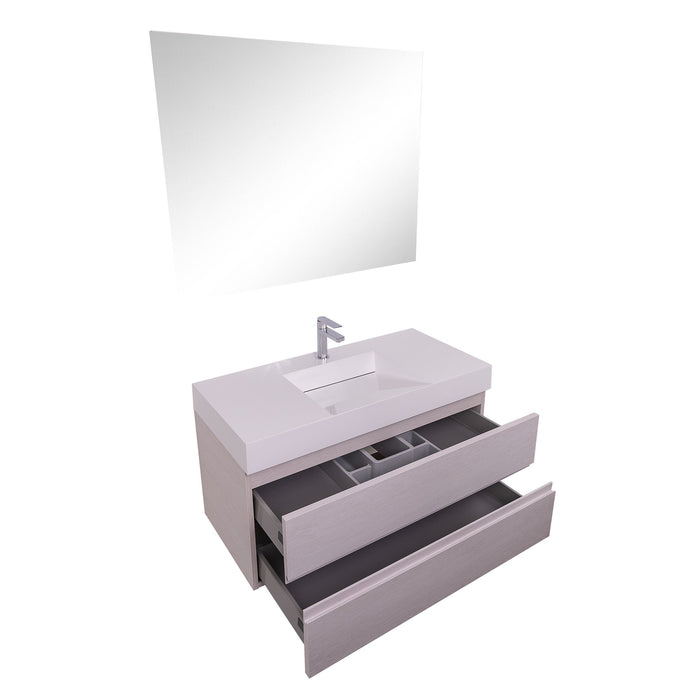 Aquamoon Contessa 39 Infinity Sink White Oak Wall Mounted Modern Bathroom Vanity Set