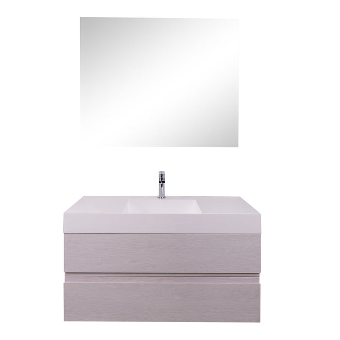 Aquamoon Contessa 39 Infinity Sink White Oak Wall Mounted Modern Bathroom Vanity Set