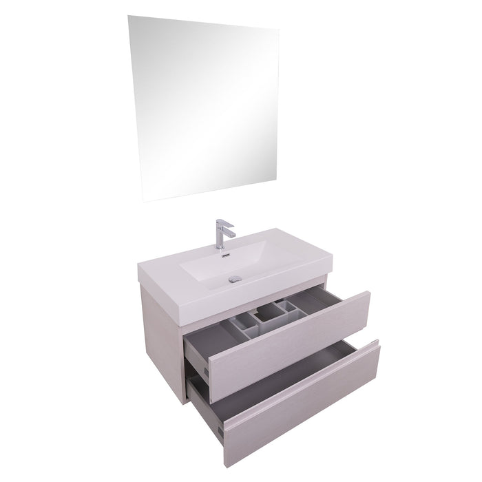 Aquamoon Contessa 39  White Oak Wall Mounted Modern Bathroom Vanity Set