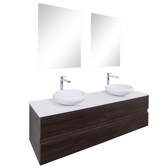 Aquamoon Contessa 63 Double Sink 1153 Wendge Wall Mounted Modern Bathroom Vanity Set