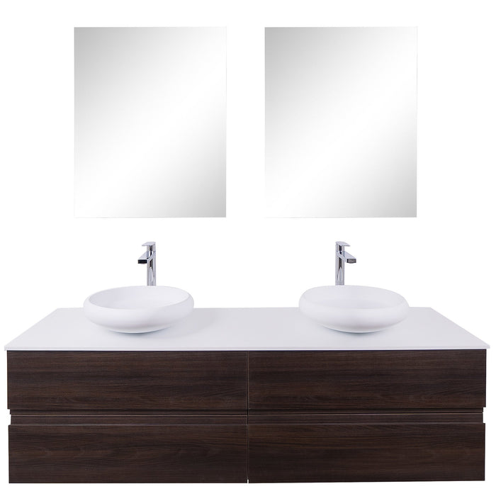 Aquamoon Contessa 63 Double Sink 1153 Wendge Wall Mounted Modern Bathroom Vanity Set