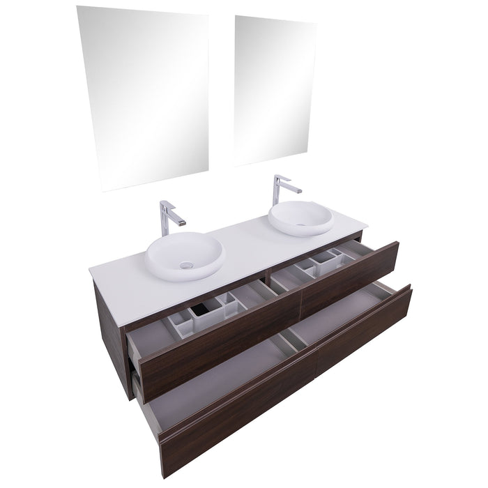 Aquamoon Contessa 63 Double Sink 1153 Wendge Wall Mounted Modern Bathroom Vanity Set