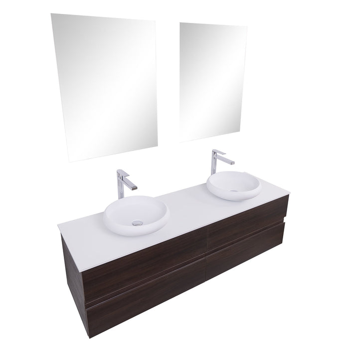 Aquamoon Contessa 63 Double Sink 1153 Wendge Wall Mounted Modern Bathroom Vanity Set