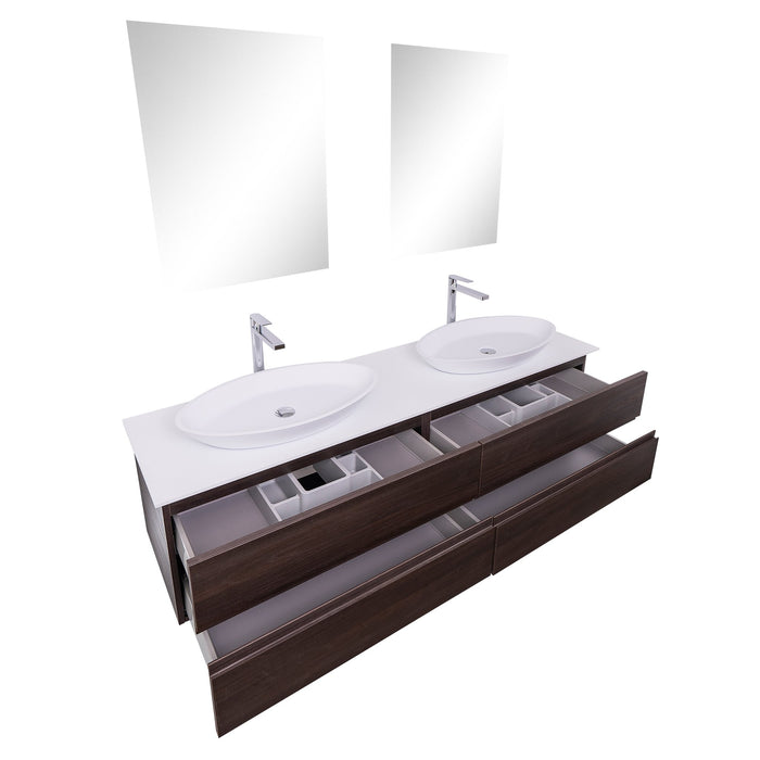 Aquamoon Contessa 63 Double Sink 1305  Wendge Wall Mounted Modern Bathroom Vanity Set