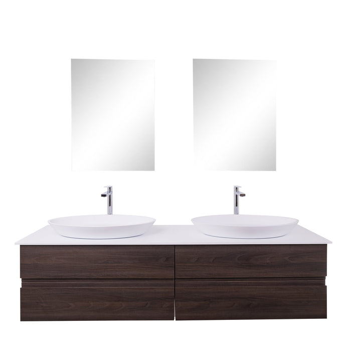 Aquamoon Contessa 63 Double Sink 1305  Wendge Wall Mounted Modern Bathroom Vanity Set