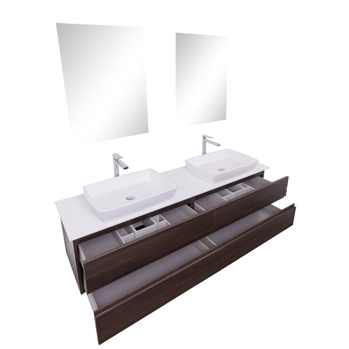 Aquamoon Contessa 63 Double Sink 1316 Wendge  Wall Mounted Modern Bathroom Vanity Set