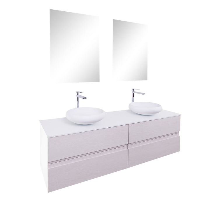 Aquamoon Contessa 63 Double Sink 1153 White Wall Mounted Modern Bathroom Vanity Set