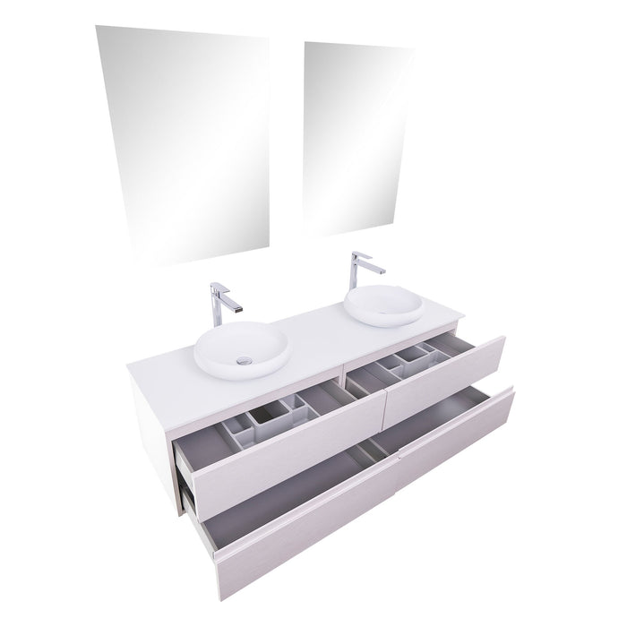 Aquamoon Contessa 63 Double Sink 1153 White Oak Wall Mounted Modern Bathroom Vanity Set