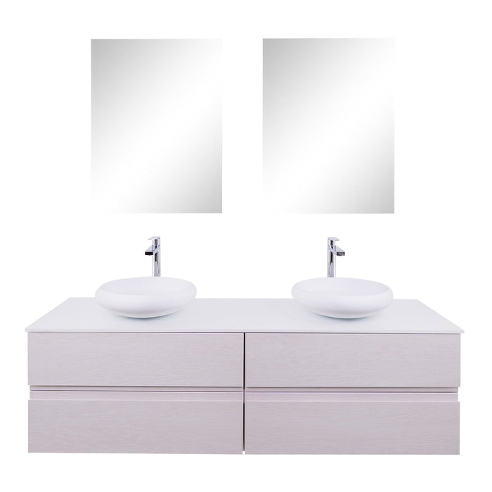 Aquamoon Contessa 63 Double Sink 1153 White Oak Wall Mounted Modern Bathroom Vanity Set