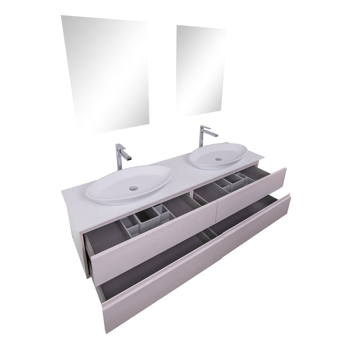 Aquamoon Contessa 63 Double Sink 1305  White Oak Wall Mounted Modern Bathroom Vanity Set