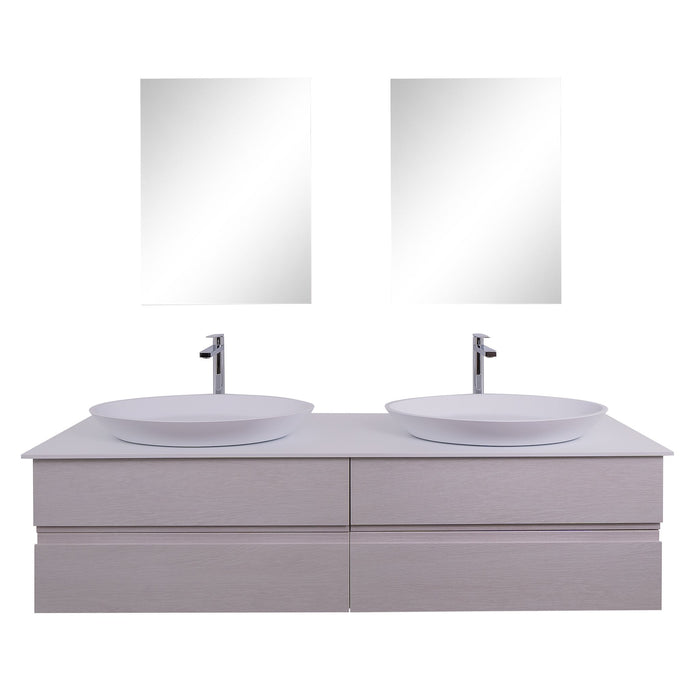 Aquamoon Contessa 63 Double Sink 1305  White Oak Wall Mounted Modern Bathroom Vanity Set
