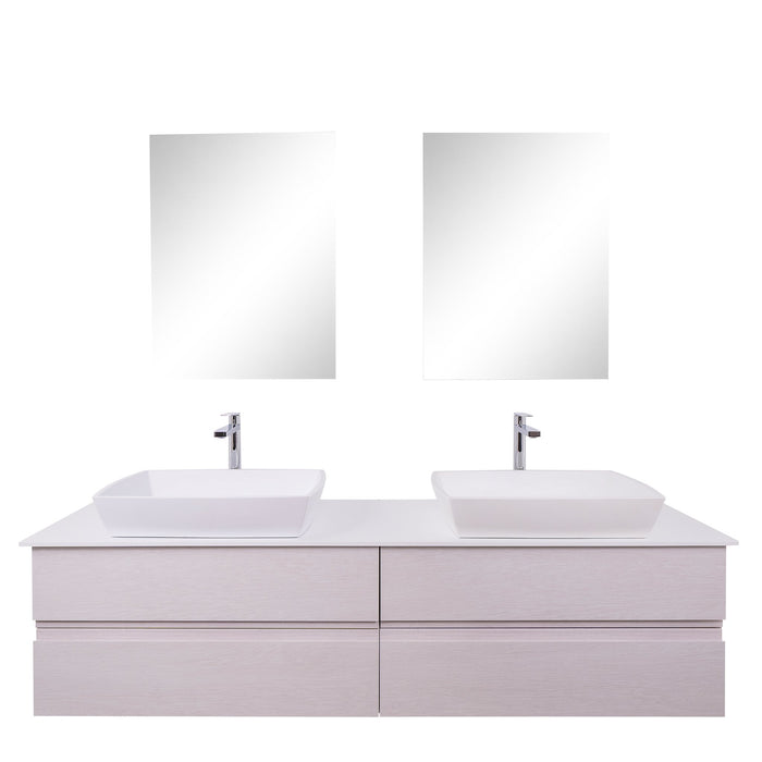 Aquamoon Contessa 63 Double Sink 1316 White Oak  Wall Mounted Modern Bathroom Vanity Set