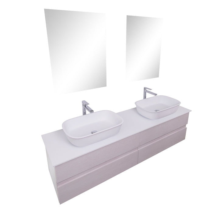 Aquamoon Contessa 63 Double Sink 1316 White Oak  Wall Mounted Modern Bathroom Vanity Set