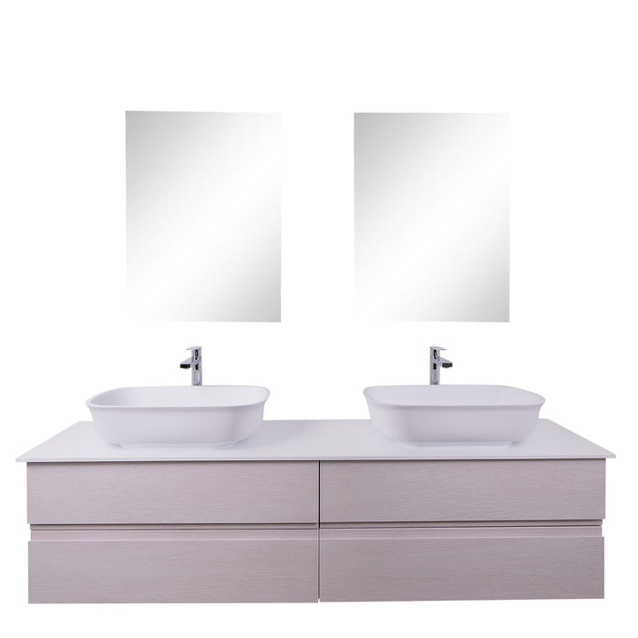 Aquamoon Contessa 63 Double Sink 1316 White Oak  Wall Mounted Modern Bathroom Vanity Set