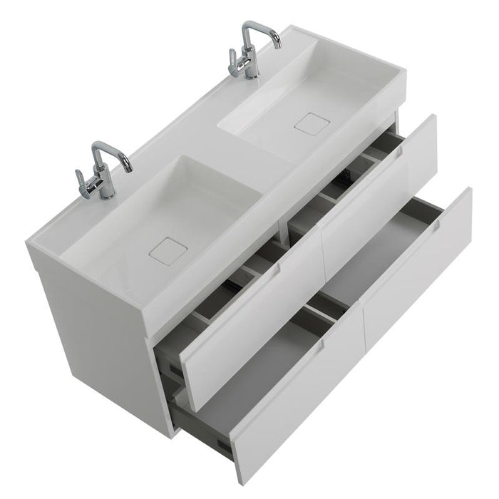 Aquamoon Cronos 48 White Double Sink Wall Mounted Modern Bathroom Vanity Set