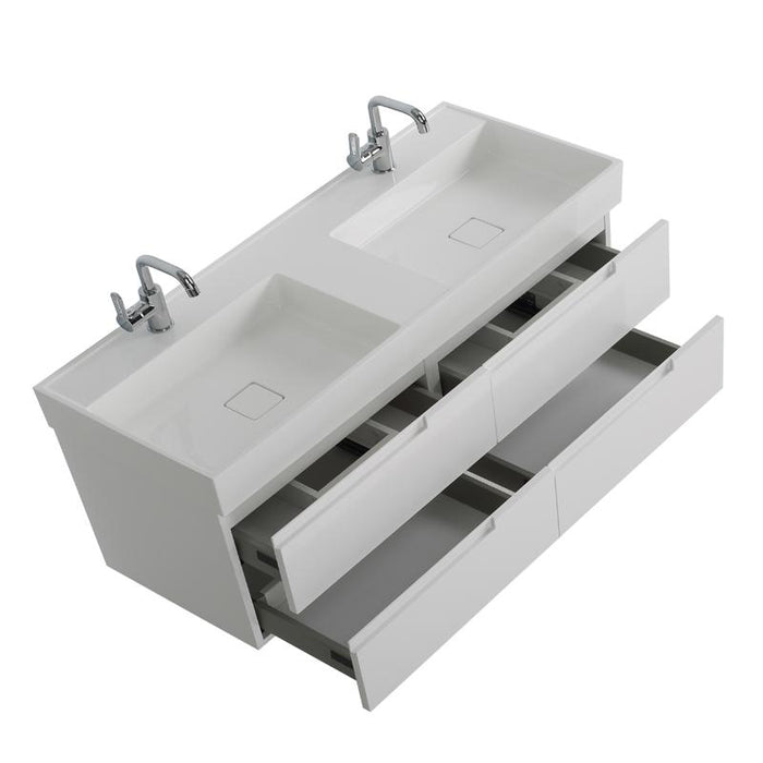 Aquamoon Cronos 72 White Double Sink Wall Mounted Modern Bathroom Vanity Set