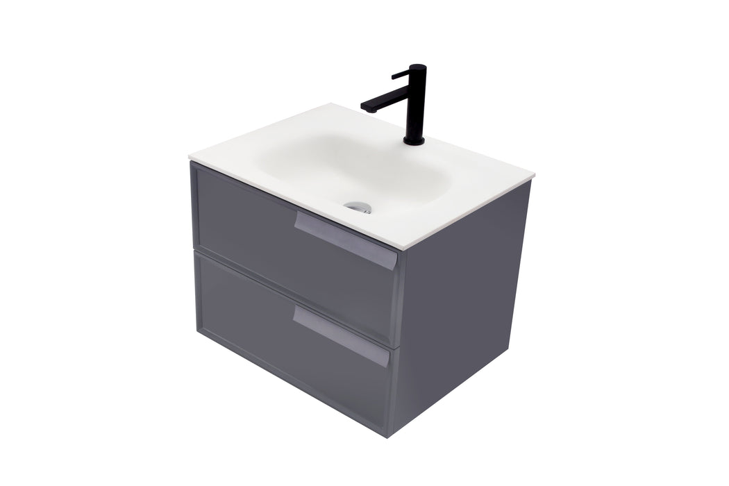 Aquamoon Garda 24 Grey Wall Hung Modern Bathroom Vanity Set  W/Mirror