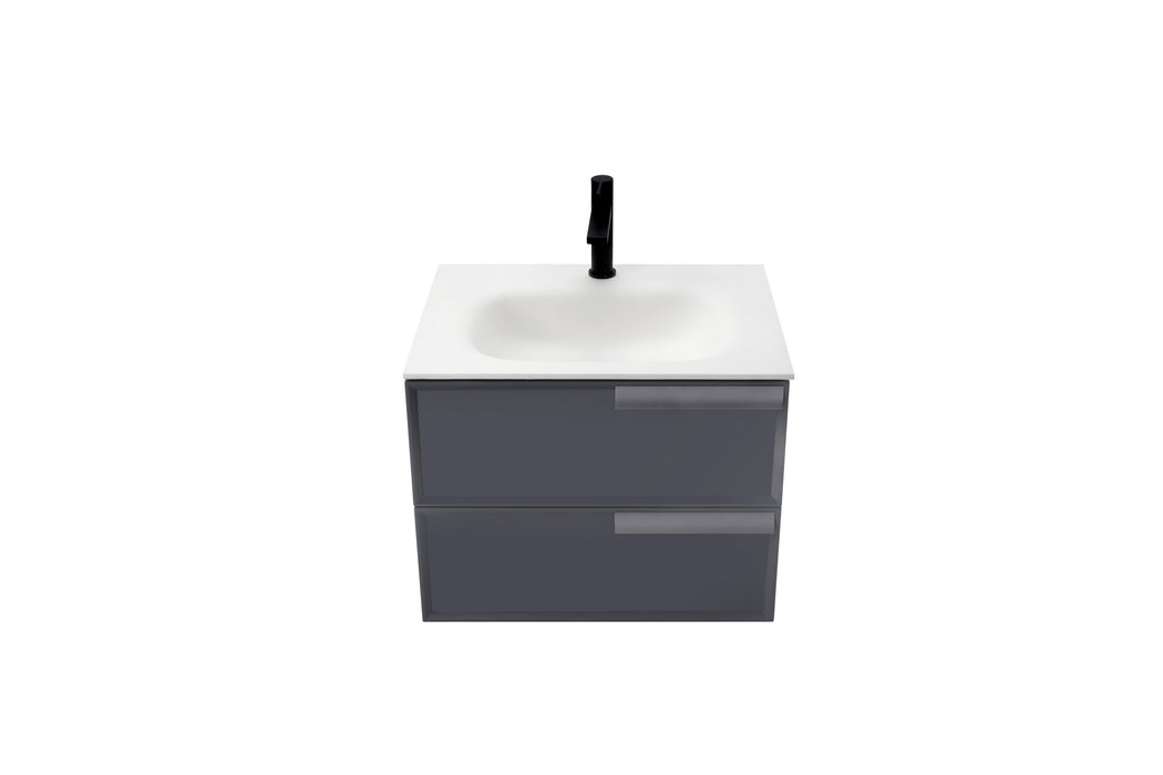 Aquamoon Garda 24 Grey Wall Hung Modern Bathroom Vanity Set  W/Mirror