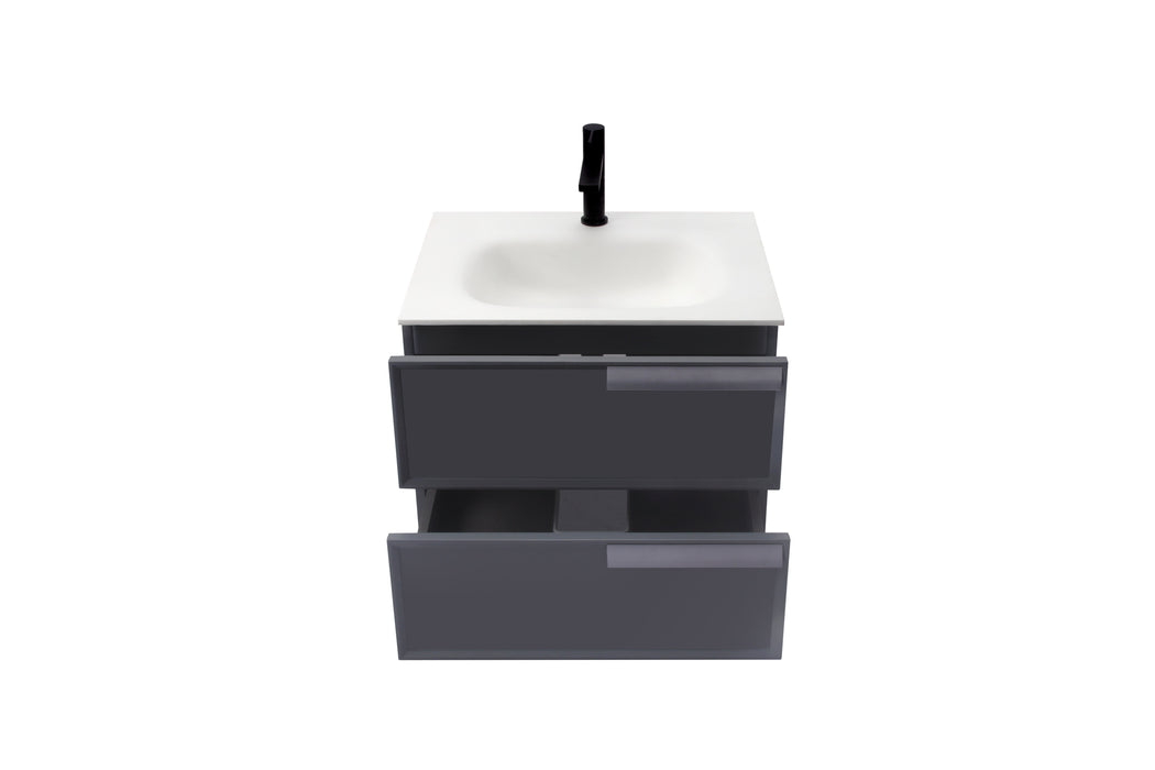 Aquamoon Garda 24 Grey Wall Hung Modern Bathroom Vanity Set  W/Mirror